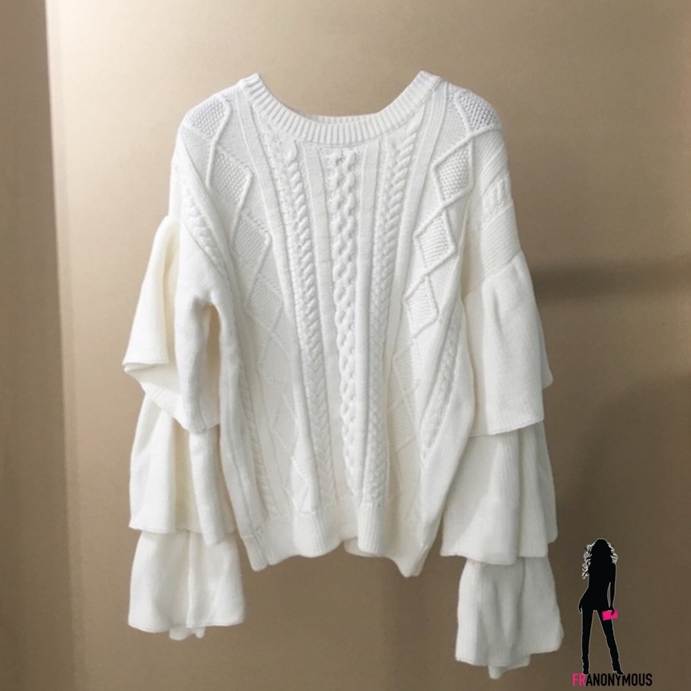 Style Mafia Stella Off White Ruffle Sleeve Sweater - Picture 6 of 6